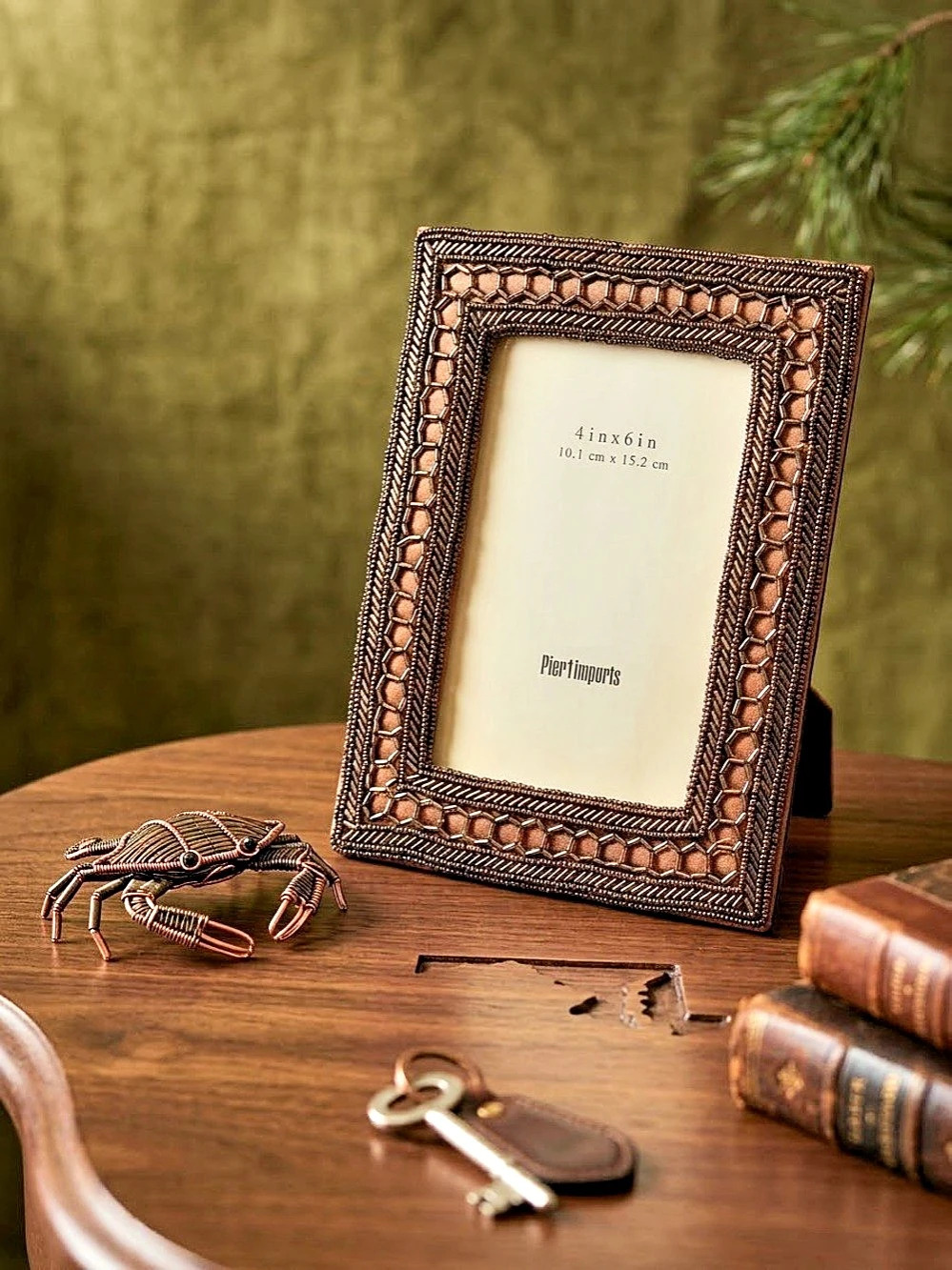VTG Pier 1 Imports Beaded 4x6 Picture Frame Bronze Brown Honeycomb Boho Decor